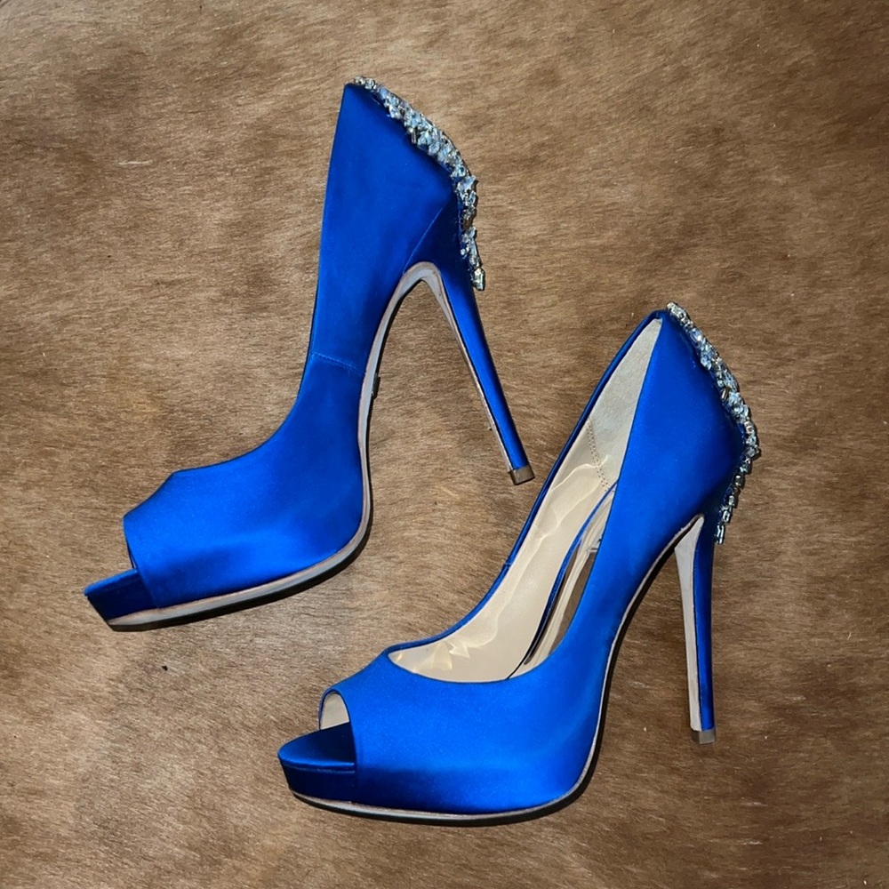 Blue rhinestone heels badgley mischka